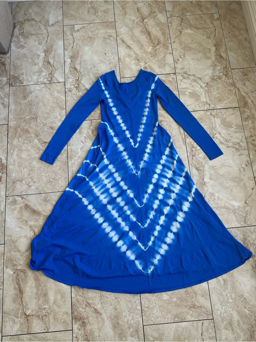 Zara Blue and White V-Stripe Long Sleeve Maxi Dress